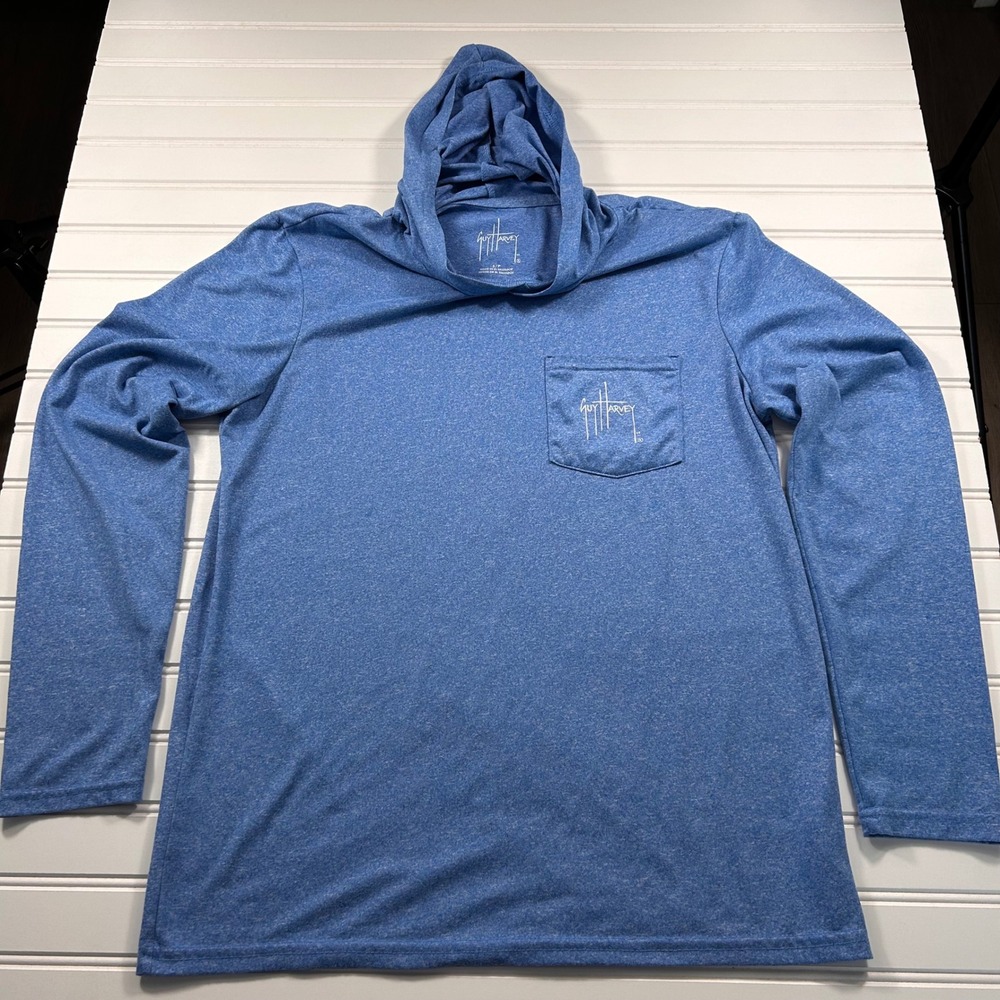Guy Harvey Original Sun Shirt Hoodie Mens S Blue Marlin‎ Graphic RN123187